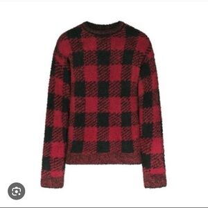 NWT L/XL SKIMS Red and Black Plaid Crewneck Sweater